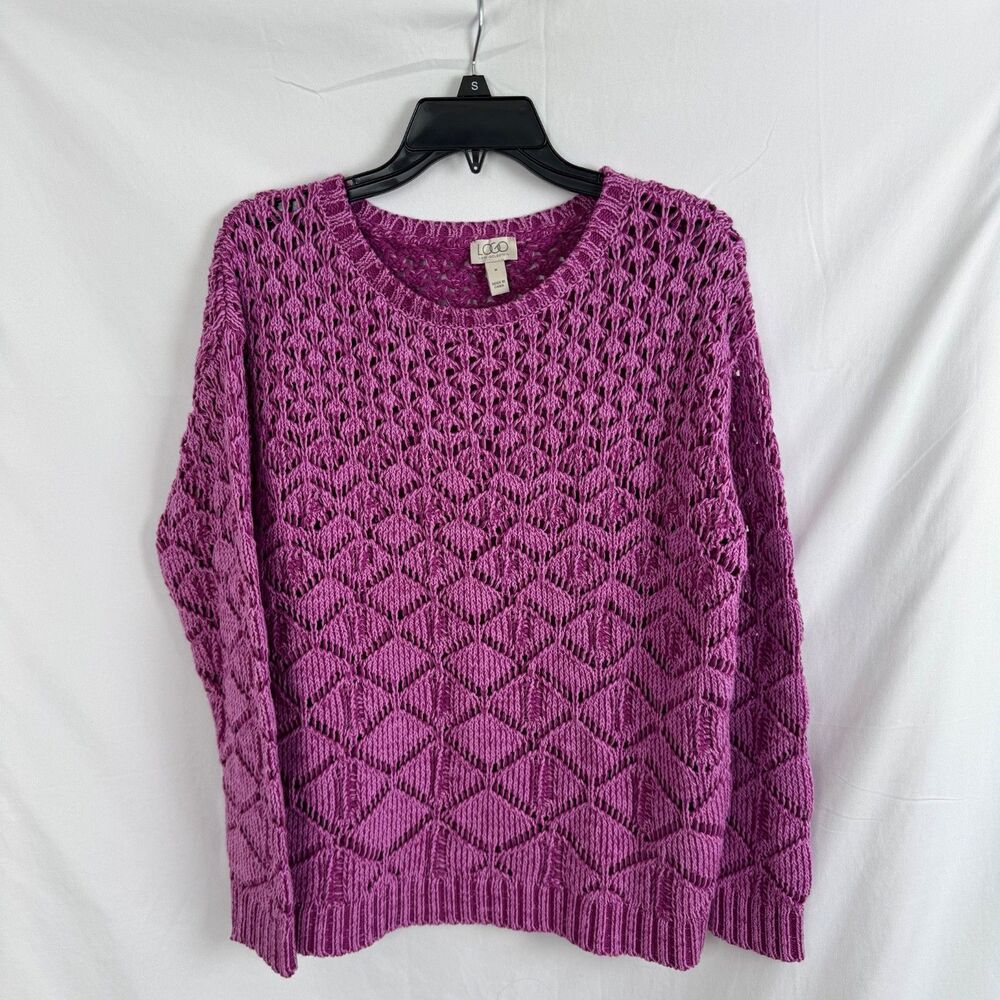 Logo by Lori Goldstein Women's Sweater Size Medium Purple/Pink Crochet Knit